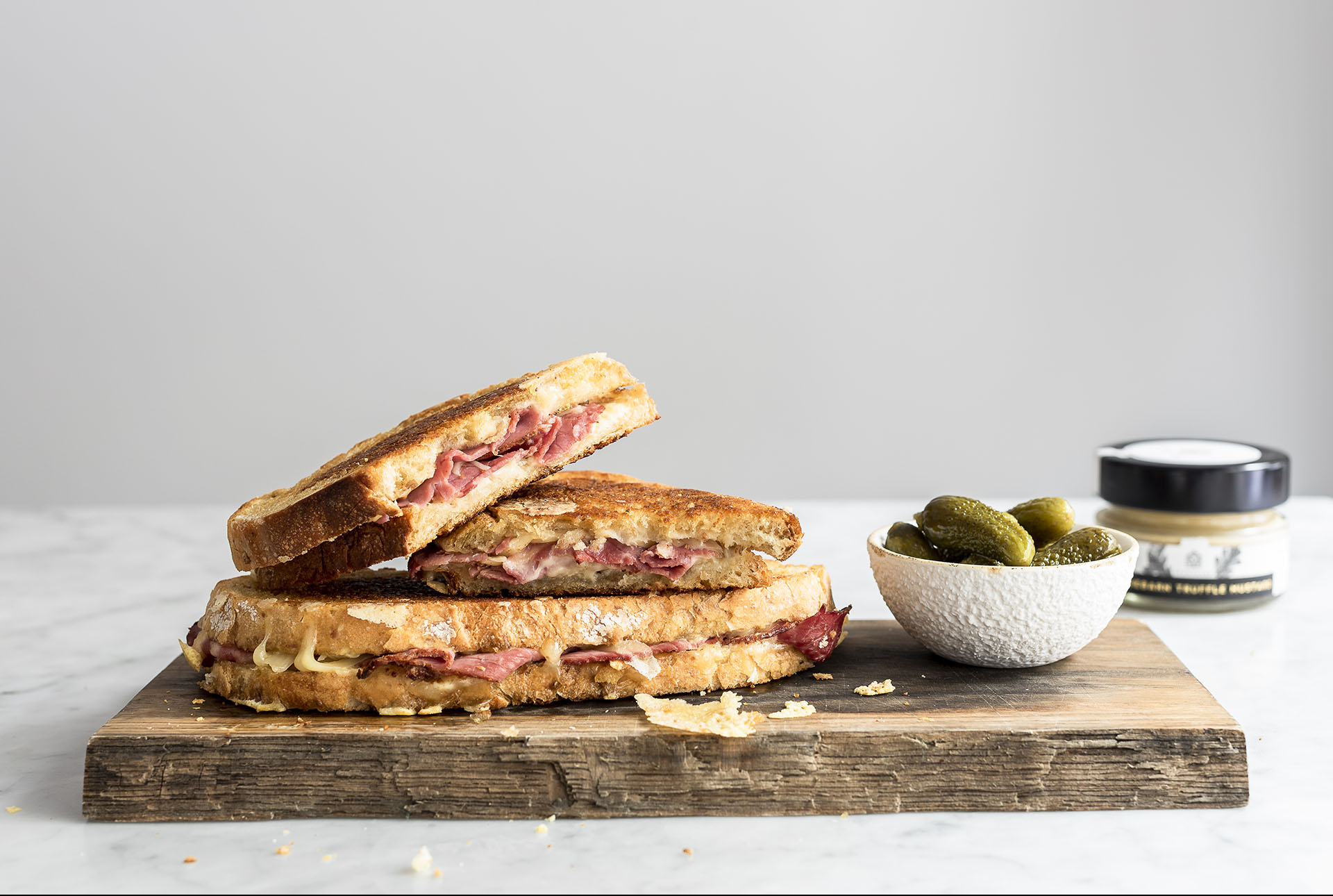 You are currently viewing Beef Pastrami Sourdough toasties with Truffle Mustard