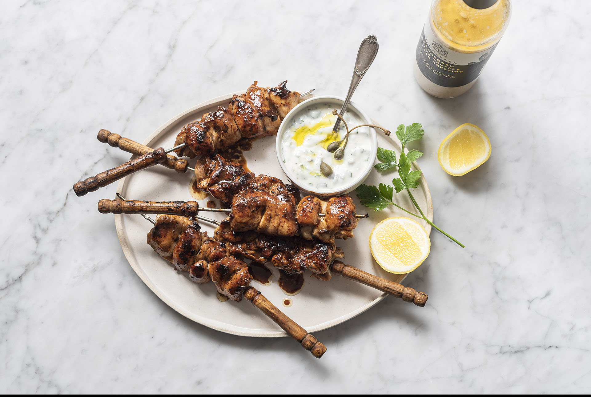 You are currently viewing Black Truffle Marinated Chicken Kebabs with Herb & Caper Yoghurt